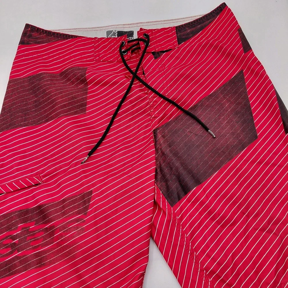 Alpinestars Mens 36 Board Shorts Red Pinstripe Graphic Swim Trunks Surf